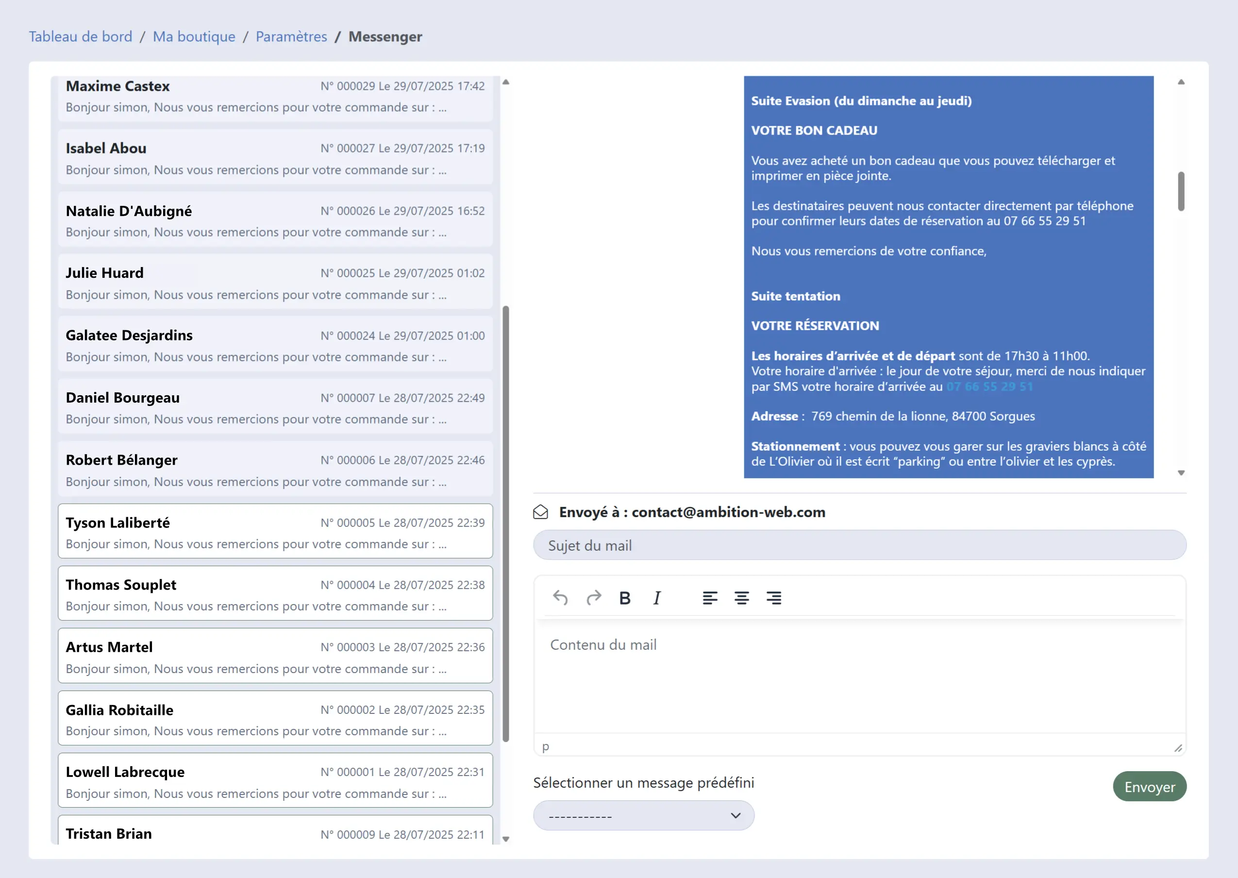 Une interface claire, intuitive et complète pour la gestion de vos commandes en ligne